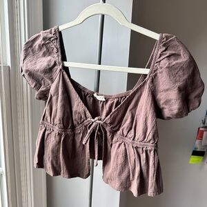 La Hearts Pink Puff Sleeve Crop Blouse